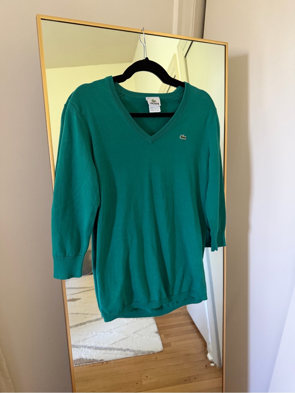 Lacoste quarter sleeve Women's Green V-Neck Sweater Top